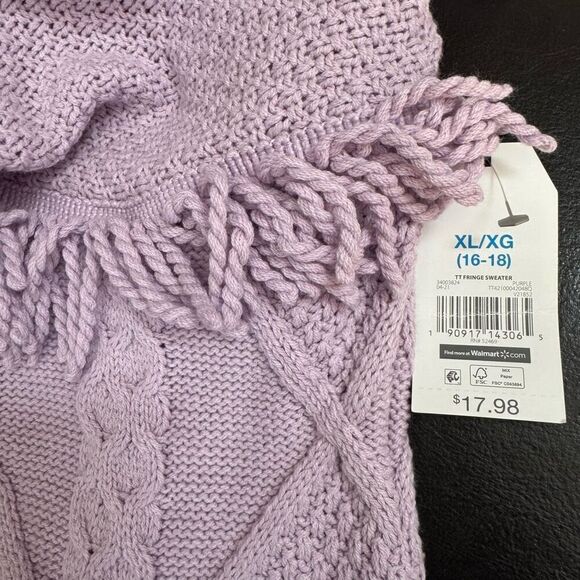 NWT Time and Tru (XL) knit pullover sweater lavender western boho style fringe - Picture 6 of 7